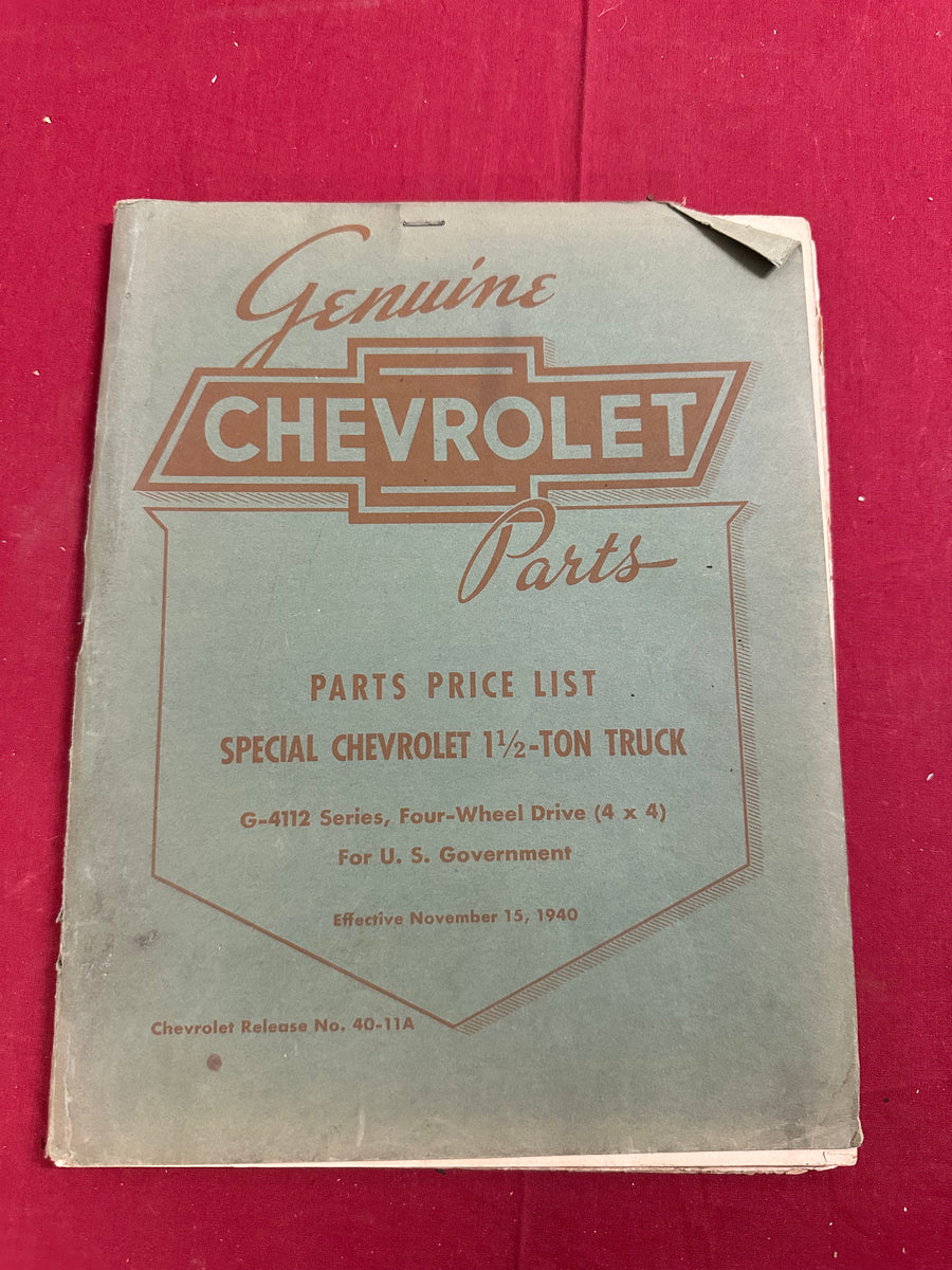 1940 CHEVROLET PARTS PRICE LIST FOR SPECIAL CHEVROLET 1 1/2 TON TRUCKS