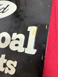 ORIGINAL FORD CHARCOAL BRIQUETS RARE TIN SIGN BACKED ON BLACK WOOD BOARD