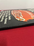 ORIGINAL FORD CHARCOAL BRIQUETS RARE TIN SIGN BACKED ON BLACK WOOD BOARD