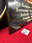 ORIGINAL FORD CHARCOAL BRIQUETS RARE TIN SIGN BACKED ON BLACK WOOD BOARD