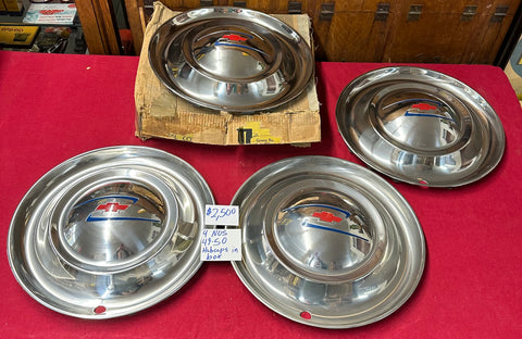 1949-50 CHEVROLET NOS ACCESSORY HUBCAPS SET OF FOUR IN ORIGINAL BOX
