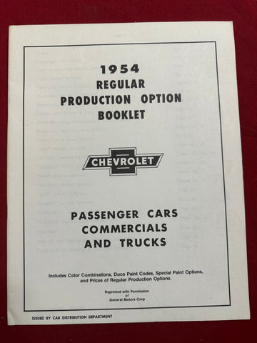 1954 CHEVROLET REGULAR PRODUCTION OPTION BOOKLET