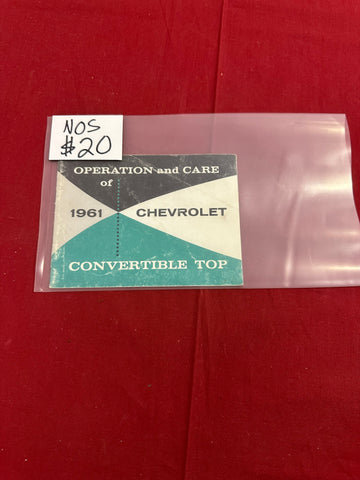 1961 CHEVROLET NOS OPERATION AND CARE FOR CONVERTIBLE TOP BOOKLET
