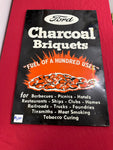 ORIGINAL FORD CHARCOAL BRIQUETS RARE TIN SIGN BACKED ON BLACK WOOD BOARD
