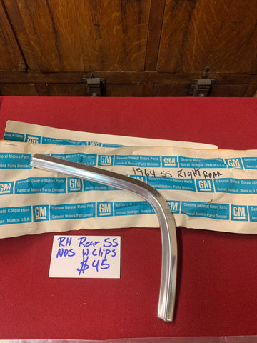1964 CHEVROLET NOS SS RH REAR MOLDING WITH CLIPS