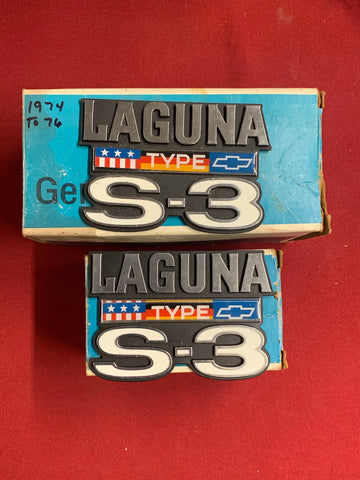 1974-76 CHEVROLET NOS REAR AND FRONT LAGUNA EMBLEMS